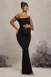 Black Twisted Asymmetric Maternity Maxi Dress